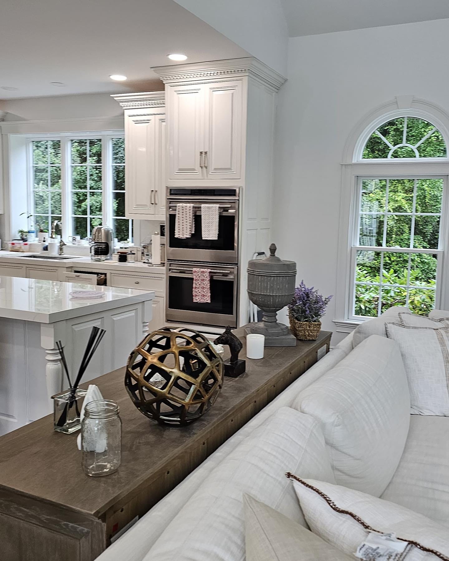 Open plan kitchen and living room interior, Martha's Vineyard